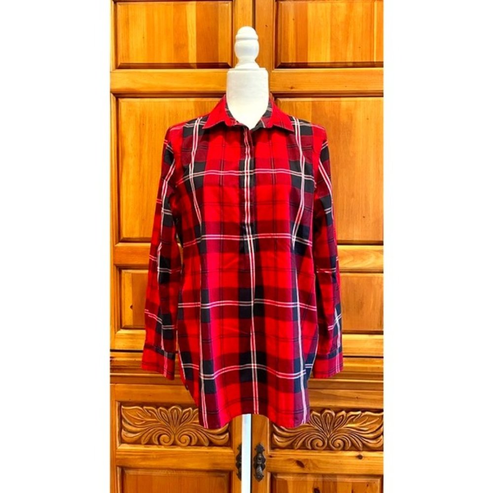 Lands End Plaid Pop Ove Tunic - Red/Black Plaid - Size 12